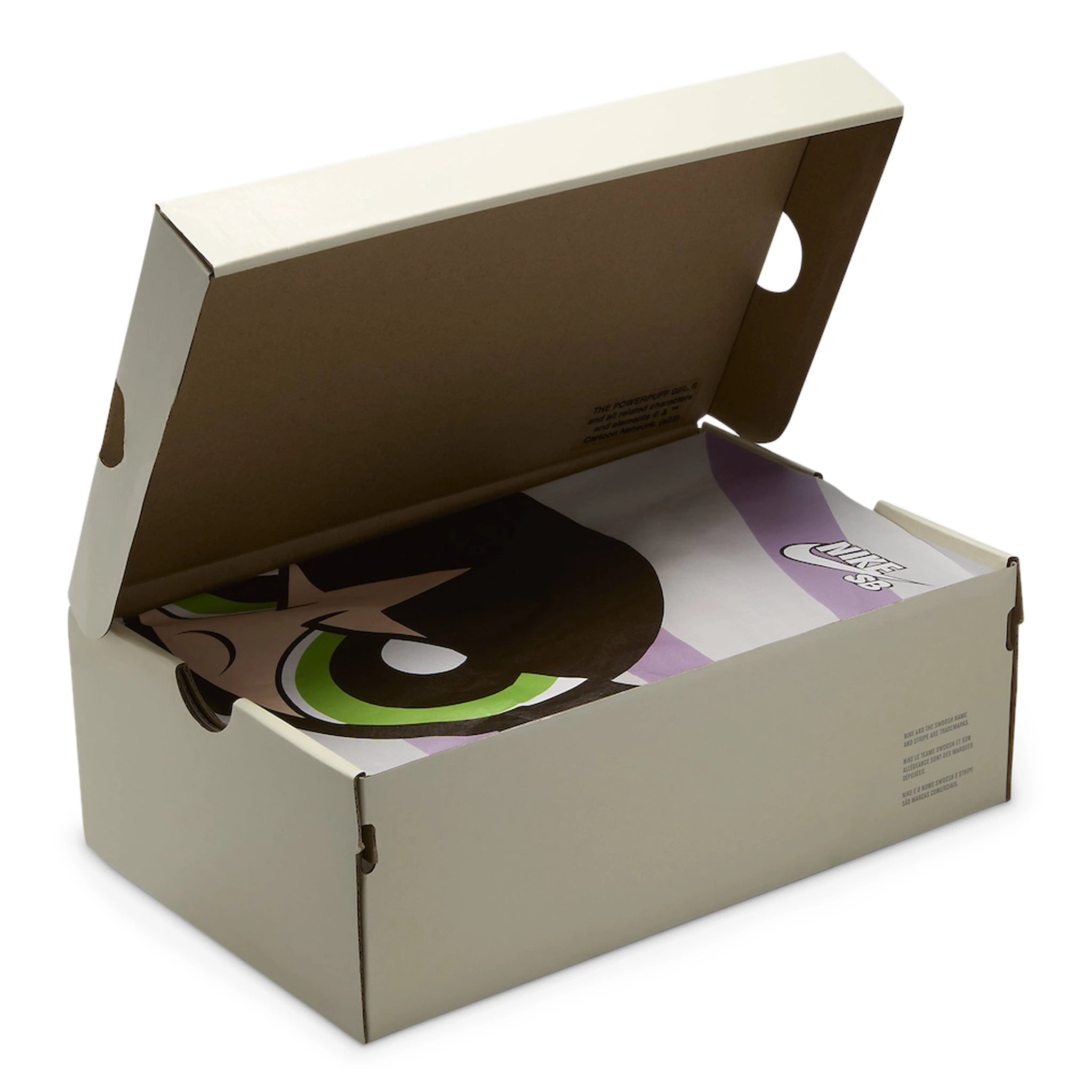 Box view of The Powerpuff Girls x Nike SB Dunk Low Buttercup FZ8319-300